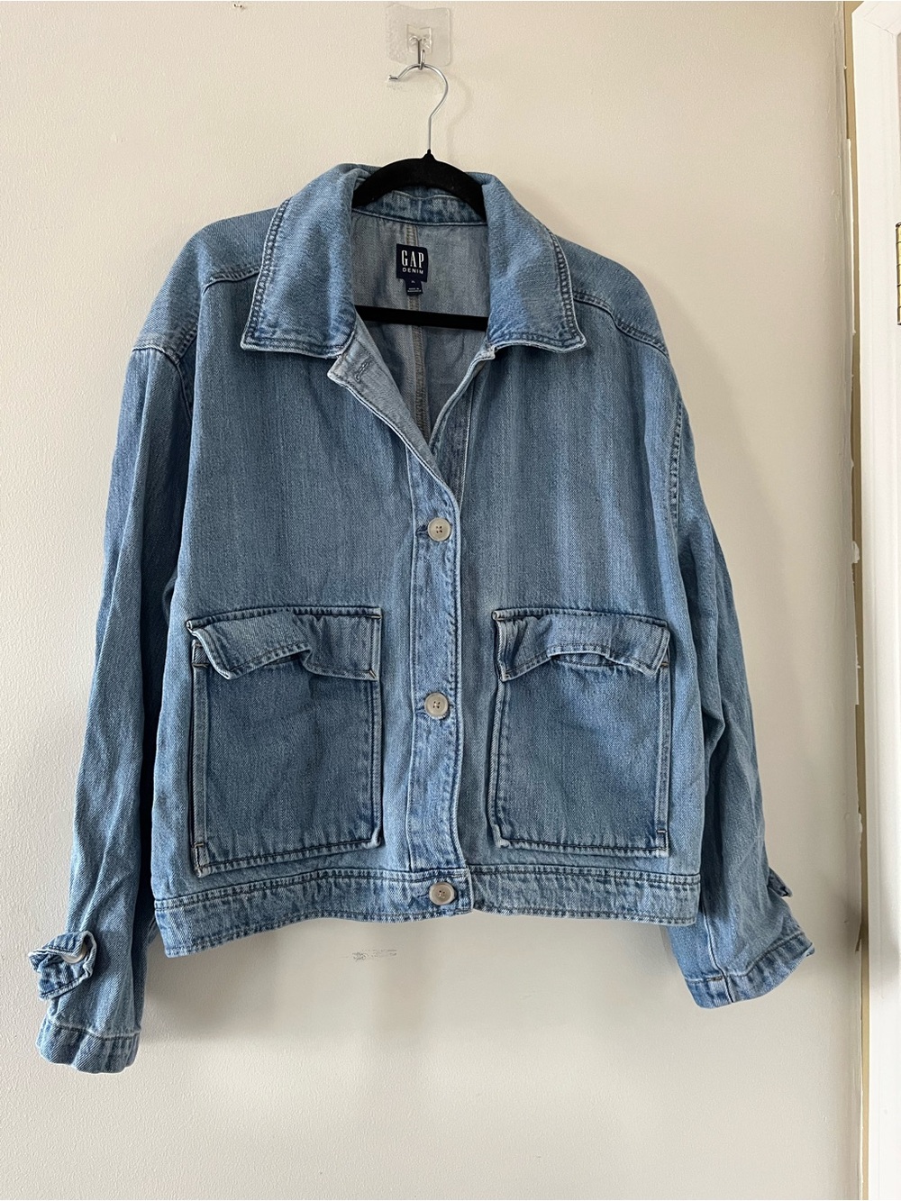 Gap Denim Oversized Utility Button Up Jacket XL Light Wash Western Farm Cowgirl